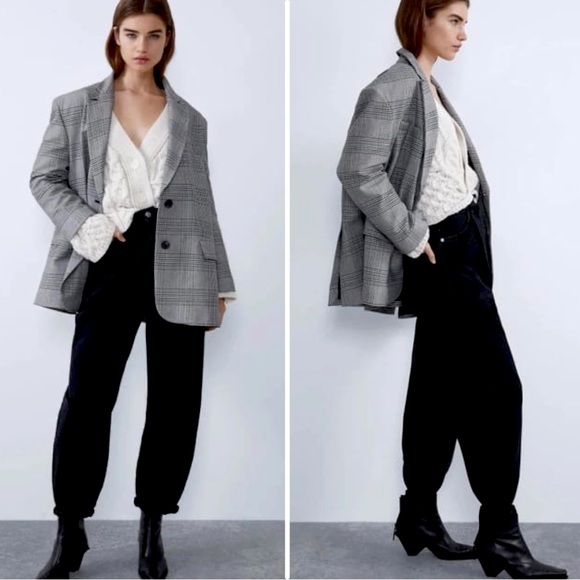 Zara Oversized Plaid Pinstripe Blazer XS - Picture 9 of 11